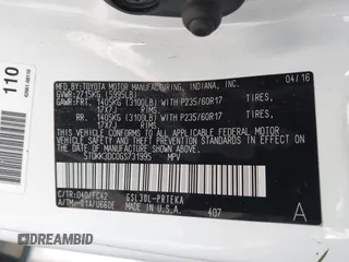 2016 Toyota Sienna LE AAS с VIN 5TDKK3DC0GS731995, выставлен на аукционе IAAI как лот 41856946 с пробегом 19 700 миль миль и . История ставок и продаж доступна на DreamBid. Изображение 9.