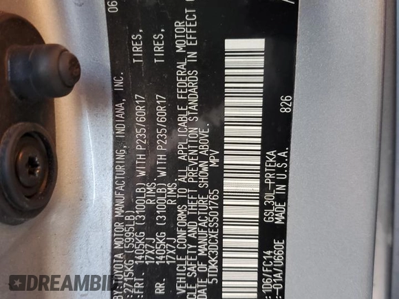 2014 Toyota Sienna LE AAS with VIN 5TDKK3DCXES501765, listed as a Copart auction lot 88806695 with 153,225 mi miles and Non Repairable. Bid and sale history available at DreamBid. Image 12.