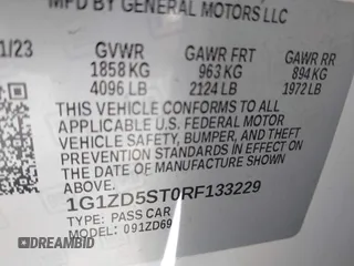 2024 Chevrolet Malibu LT with VIN 1G1ZD5ST0RF133229, listed as a IAAI auction lot 42191343 with 42,744 mi miles and . Bid and sale history available at DreamBid. Image 9.