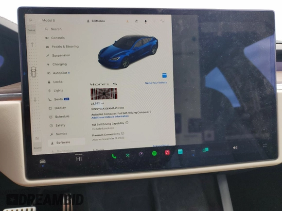 2021 Tesla Model S Plaid with VIN 5YJSA1E6XMF455390, listed as a Copart auction lot 47919105 with 23,522 mi miles and Salvage title. Bid and sale history available at DreamBid. Image 9.