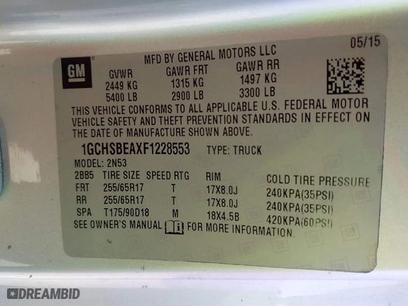 2015 Chevrolet Colorado 2WD LT with VIN 1GCHSBEAXF1228553, listed as a IAAI auction lot 41662351 with 206,780 mi miles. Bid and sale history available at carsss.com. Image 9.