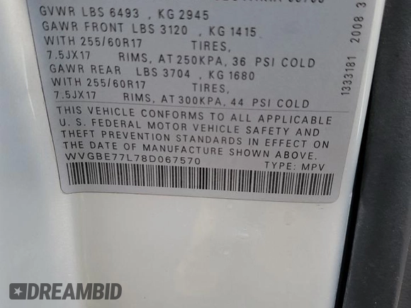 2008 Volkswagen Touareg V6 с VIN WVGBE77L78D067570, выставлен на аукционе Copart как лот 45532475 с пробегом Не указан миль и Списание • Salvage title. История ставок и продаж доступна на DreamBid. Изображение 15.