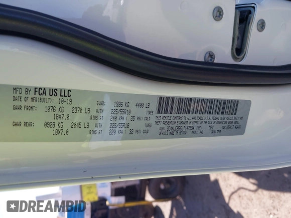 2020 Jeep Compass Latitude with VIN 3C4NJCBB6LT147594, listed as a IAAI auction lot 41592201 with 32,383 mi miles and . Bid and sale history available at DreamBid. Image 9.