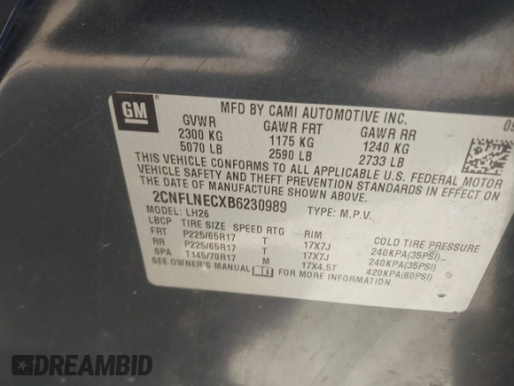 2011 Chevrolet Equinox 2LT with VIN 2CNFLNECXB6230989, listed as a IAAI auction lot 42212095 with 233,025 mi miles and . Bid and sale history available at DreamBid. Image 9.