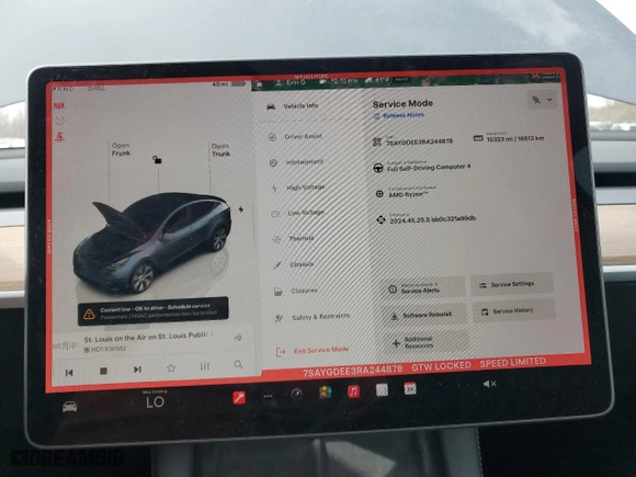 2024 Tesla Model Y Long Range with VIN 7SAYGDEE3RA244878, listed as a Copart auction lot 45097225 with 10,323 mi miles and Salvage Title. Bid and sale history available at carsss.com. Image 9.
