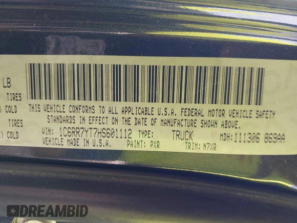 2017 Ram 1500 Rebel with VIN 1C6RR7YT7HS601112, listed as a IAAI auction lot 42262566 with 136,409 mi miles and . Bid and sale history available at DreamBid. Image 9.