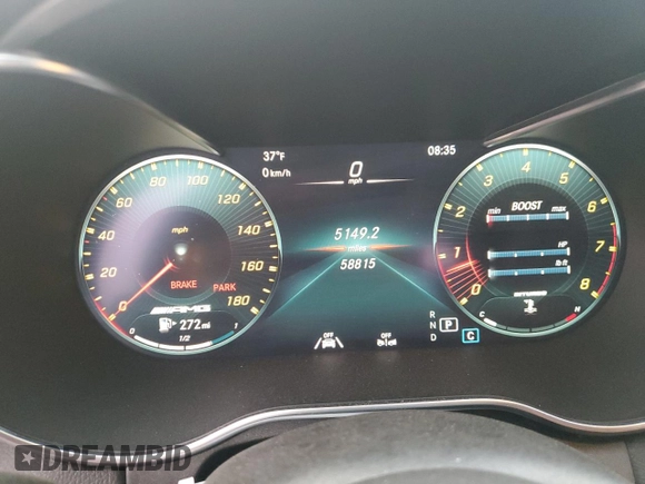 2020 Mercedes-Benz C 43 AMG with VIN 55SWF6EB6LU328288, listed as a Copart auction lot 85975124 with 58,815 mi miles and Salvage Title. Bid and sale history available at carsss.com. Image 9.