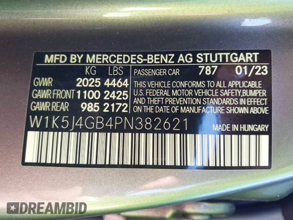 2023 Mercedes-Benz CLA 250 with VIN W1K5J4GB4PN382621, listed as a IAAI auction lot 41976006 with 37,176 mi miles and . Bid and sale history available at DreamBid. Image 9.