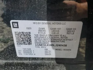2020 Chevrolet Traverse LS with VIN 1GNEVLKW0LJ240438, listed as a Copart auction lot 58649684 with 0 mi miles and Non Repairable. Bid and sale history available at carsss.com. Image 13.