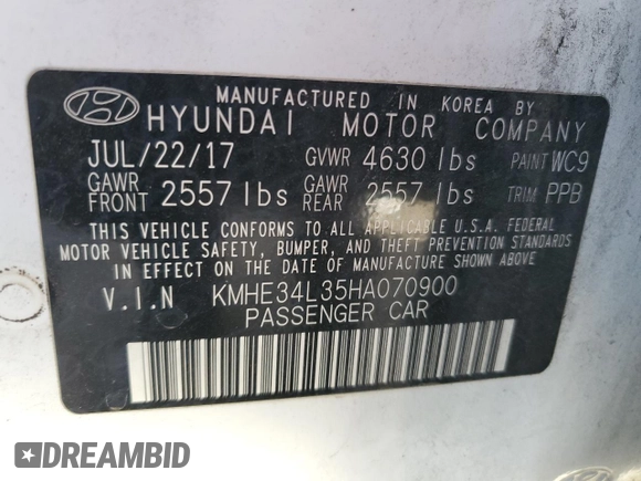2017 Hyundai Sonata Hybrid Limited with VIN KMHE34L35HA070900, listed as a Copart auction lot 43931035 with 77,474 mi miles and Salvage Title. Bid and sale history available at carsss.com. Image 15.