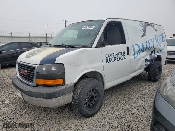 2015 GMC Savana Cargo Van with VIN 1GTW7FCF8F1904609, listed as a Copart auction lot 45178835 with 181,432 mi miles and Salvage Title. Bid and sale history available at carsss.com. Image 1.