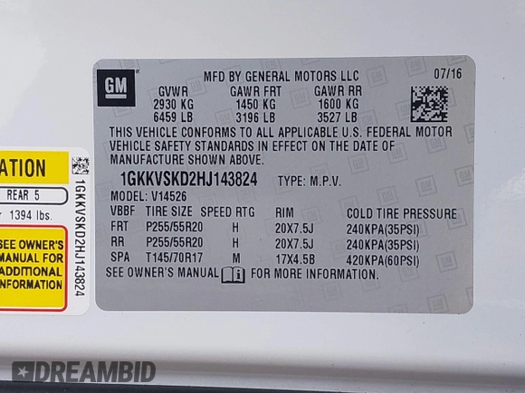 2017 GMC Acadia Limited Limited with VIN 1GKKVSKD2HJ143824, listed as a IAAI auction lot 40912672 with 146,887 mi miles. Bid and sale history available at carsss.com. Image 9.