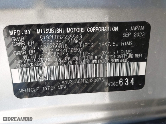 2024 Mitsubishi Outlander ES with VIN JA4J3UA81RZ020073, listed as a IAAI auction lot 41388911 with 25,436 mi miles. Bid and sale history available at carsss.com. Image 9.