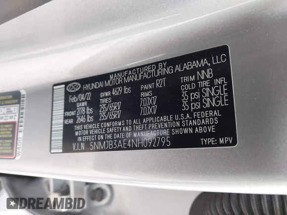 2022 Hyundai Tucson SEL z VIN 5NMJB3AE4NH092795, wystawiony jako IAAI lot #41945158 z przebiegiem 40 441 mil mil oraz . Historia ofert i sprzedaży dostępna na DreamBid. Obrazek 9.