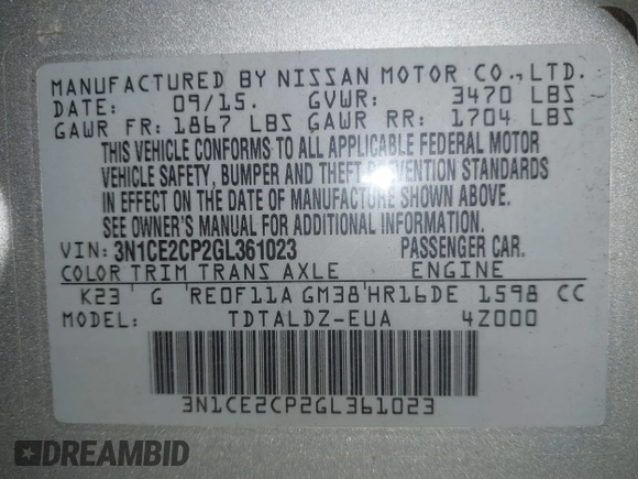 2016 Nissan Note SV with VIN 3N1CE2CP2GL361023, listed as a IAAI auction lot 41846126 with 98,211 mi miles and . Bid and sale history available at DreamBid. Image 9.