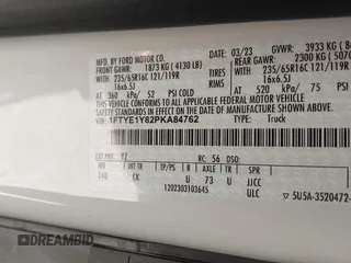 2023 Ford Transit Cargo with VIN 1FTYE1Y82PKA84762, listed as a IAAI auction lot 41718720 with 21,029 mi miles and . Bid and sale history available at DreamBid. Image 9.