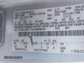 2016 Ford Escape S with VIN 1FMCU0F73GUB88629, listed as a IAAI auction lot 42875770 with 141,277 mi miles and . Bid and sale history available at DreamBid. Image 9.