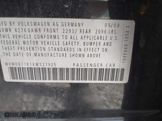 2008 Volkswagen Rabbit S with VIN WVWDB71K18W327925, listed as a IAAI auction lot 42054235 with 111,563 mi miles. Bid and sale history available at carsss.com. Image 9.