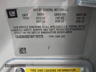 2010 Buick LaCrosse CX with VIN 1G4GB5EG7AF176775, listed as a IAAI auction lot 42122083 with 101,270 mi miles. Bid and sale history available at carsss.com. Image 9.