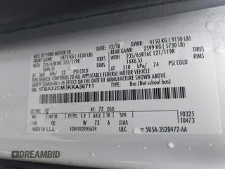 2019 Ford Transit Passenger XL with VIN 1FBAX2CM5KKA36711, listed as a IAAI auction lot 41660414 with 205,719 mi miles and . Bid and sale history available at DreamBid. Image 9.