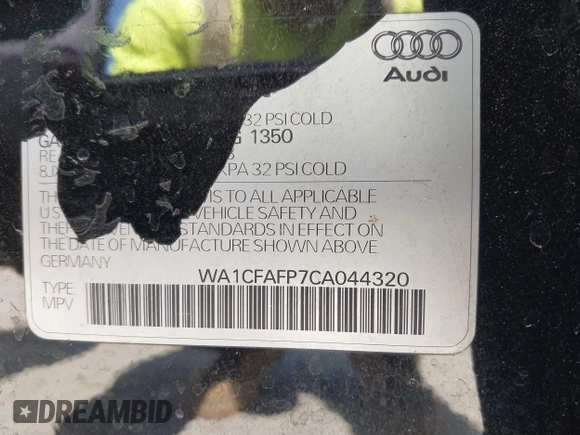 2012 Audi Q5 Premium with VIN WA1CFAFP7CA044320, listed as a IAAI auction lot 42025778 with 94,385 mi miles and . Bid and sale history available at DreamBid. Image 9.