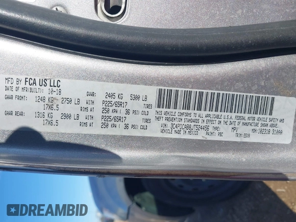 2018 Dodge Journey SE with VIN 3C4PDCAB8JT524456, listed as a IAAI auction lot 40798159 with 111,707 mi miles. Bid and sale history available at carsss.com. Image 9.