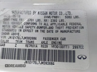 2018 Infiniti Q60 3.0t Luxe with VIN JN1EV7EL7JM392684, listed as a IAAI auction lot 41419590 with 50,418 mi miles and . Bid and sale history available at carsss.com. Image 9.