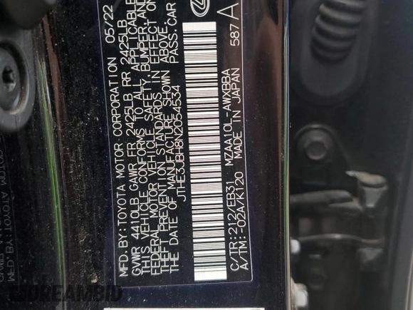 2022 Lexus UX with VIN JTHE3JBH8N2054534, listed as a Copart auction lot 42999155 with 40,210 mi miles and Salvage Title. Bid and sale history available at carsss.com. Image 12.