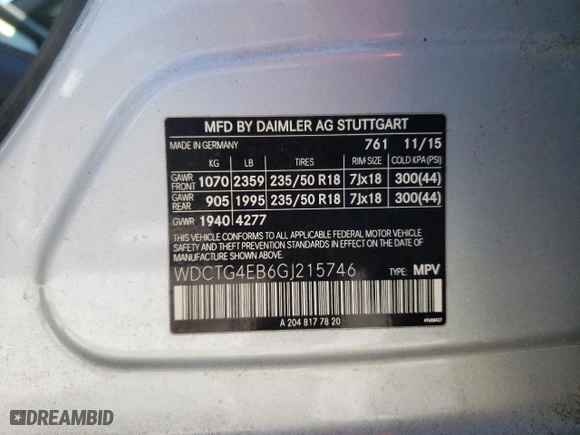2016 Mercedes-Benz GLA with VIN WDCTG4EB6GJ215746, listed as a Copart auction lot 48400845 with NaN miles and Non Repairable. Bid and sale history available at carsss.com. Image 13.