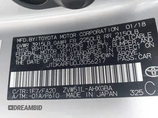 2018 Toyota Prius Two with VIN JTDKARFU0J3056217, listed as a IAAI auction lot 42185122 with 52,344 mi miles and . Bid and sale history available at DreamBid. Image 9.
