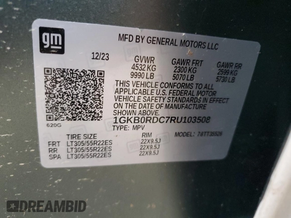 2024 GMC Hummer EV 3X z VIN 1GKB0RDC7RU103508, wystawiony jako Copart lot #79104704 z przebiegiem Nie podano mil oraz Szkody całkowita. Historia ofert i sprzedaży dostępna na DreamBid. Obrazek 13.