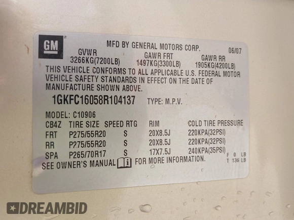 2008 GMC Yukon XL SLT with VIN 1GKFC16058R104137, listed as a IAAI auction lot 42111628 with 285,985 mi miles. Bid and sale history available at carsss.com. Image 9.