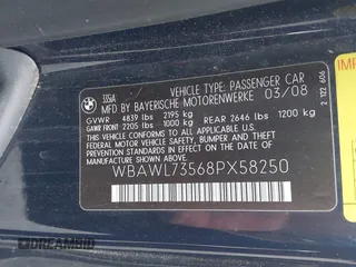 2008 BMW 3 Series 335i with VIN WBAWL73568PX58250, listed as a IAAI auction lot 42174590 with 173,527 mi miles and . Bid and sale history available at carsss.com. Image 9.
