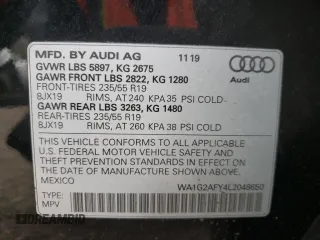2020 Audi Q5 Premium with VIN WA1G2AFY4L2048650, listed as a Copart auction lot 61261222 with 51,412 mi miles. Bid and sale history available at carsss.com. Image 10.