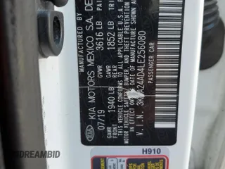 2020 Kia Rio S with VIN 3KPA24AD4LE256080, listed as a Copart auction lot 59801154 with 68,230 mi miles and Non Repairable. Bid and sale history available at carsss.com. Image 15.