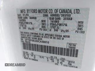 2003 Ford F-150 с VIN 2FTRF08L83CA48010, выставлен на аукционе IAAI как лот 42169880 с пробегом Не указан миль и . История ставок и продаж доступна на DreamBid. Изображение 9.
