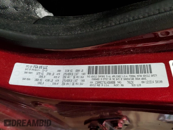 2020 Ram 1500 Laramie with VIN 1C6RREDT6LN260898, listed as a Copart auction lot 44936855 with 97,102 mi miles and Salvage title. Bid and sale history available at DreamBid. Image 12.
