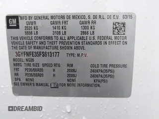 2015 Cadillac SRX Performance Collection with VIN 3GYFNFE35FS613177, listed as a IAAI auction lot 42102352 with Not provided miles and . Bid and sale history available at DreamBid. Image 9.