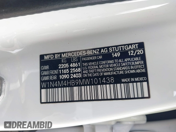 2021 Mercedes-Benz GLB 250 с VIN W1N4M4HB9MW101438, выставлен на аукционе IAAI как лот 42006550 с пробегом 63 923 миль миль и . История ставок и продаж доступна на DreamBid. Изображение 9.