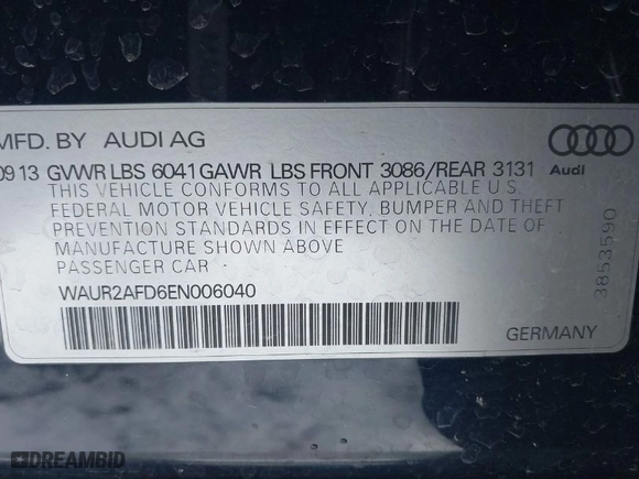 2014 Audi A8 L 4.0T with VIN WAUR2AFD6EN006040, listed as a IAAI auction lot 41408135 with 76,599 mi miles. Bid and sale history available at carsss.com. Image 9.