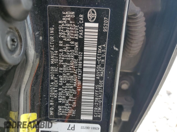 2015 Toyota Camry XLE with VIN 4T1BF1FK3FU881652, listed as a Copart auction lot 54016225 with 174,804 mi miles and Salvage Title. Bid and sale history available at DreamBid. Image 13.