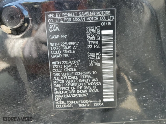2016 Nissan Rogue SV with VIN KNMAT2MV1GP716047, listed as a Copart auction lot 51146383 with 108,653 mi miles and Salvage Title. Bid and sale history available at carsss.com. Image 13.
