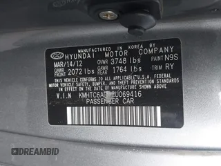 2012 Hyundai Veloster w/Gray Int z VIN KMHTC6AD9CU069416, wystawiony jako IAAI lot #42314080 z przebiegiem Nie podano mil oraz . Historia ofert i sprzedaży dostępna na DreamBid. Obrazek 9.