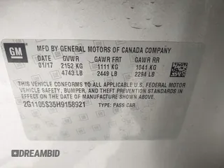 2017 Chevrolet Impala LT with VIN 2G1105S35H9158921, listed as a IAAI auction lot 41974553 with 138,955 mi miles and . Bid and sale history available at DreamBid. Image 9.