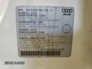 2012 Audi Q5 Premium z VIN WA1LKCFP5CA036532, wystawiony jako Copart lot #85296174 z przebiegiem 245 253 mil mil oraz Szkoda całkowita • Salvage title. Historia ofert i sprzedaży dostępna na DreamBid. Obrazek 13.