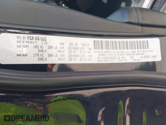 2019 Dodge Durango R/T z VIN 1C4SDHCT8KC651119, wystawiony jako IAAI lot #42412850 z przebiegiem 140 054 mil mil oraz . Historia ofert i sprzedaży dostępna na DreamBid. Obrazek 9.