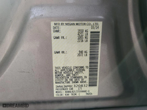 2014 Nissan Altima 2.5 SL with VIN 1N4AL3AP4EC320832, listed as a Copart auction lot 48892755 with 114,256 mi miles and Salvage Title. Bid and sale history available at carsss.com. Image 12.