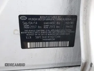 2015 Hyundai Sonata Sport with VIN 5NPE34AF4FH077344, listed as a IAAI auction lot 40833400 with 49,254 mi miles and . Bid and sale history available at DreamBid. Image 9.