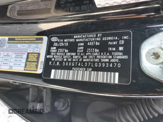 2020 Kia Optima LX with VIN 5XXGT4L37LG393470, listed as a Copart auction lot 50697405 with 138,514 mi miles and Salvage Title. Bid and sale history available at carsss.com. Image 12.