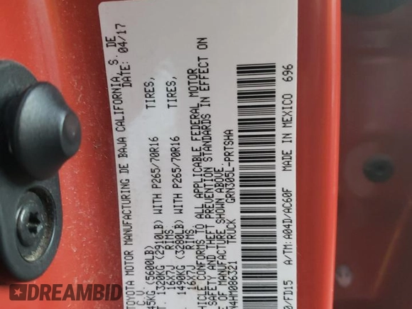 2017 Toyota Tacoma SR5 with VIN 3TMCZ5AN4HM086321, listed as a Copart auction lot 87658645 with 94,695 mi miles and Salvage Title. Bid and sale history available at carsss.com. Image 12.